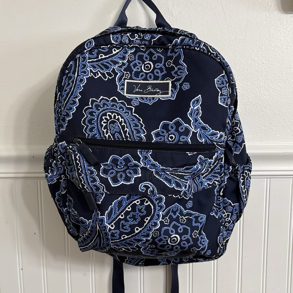 Vera Bradey Campus Backpack Deep Night Paisley Navy Blue Multi-Pocket Zippers